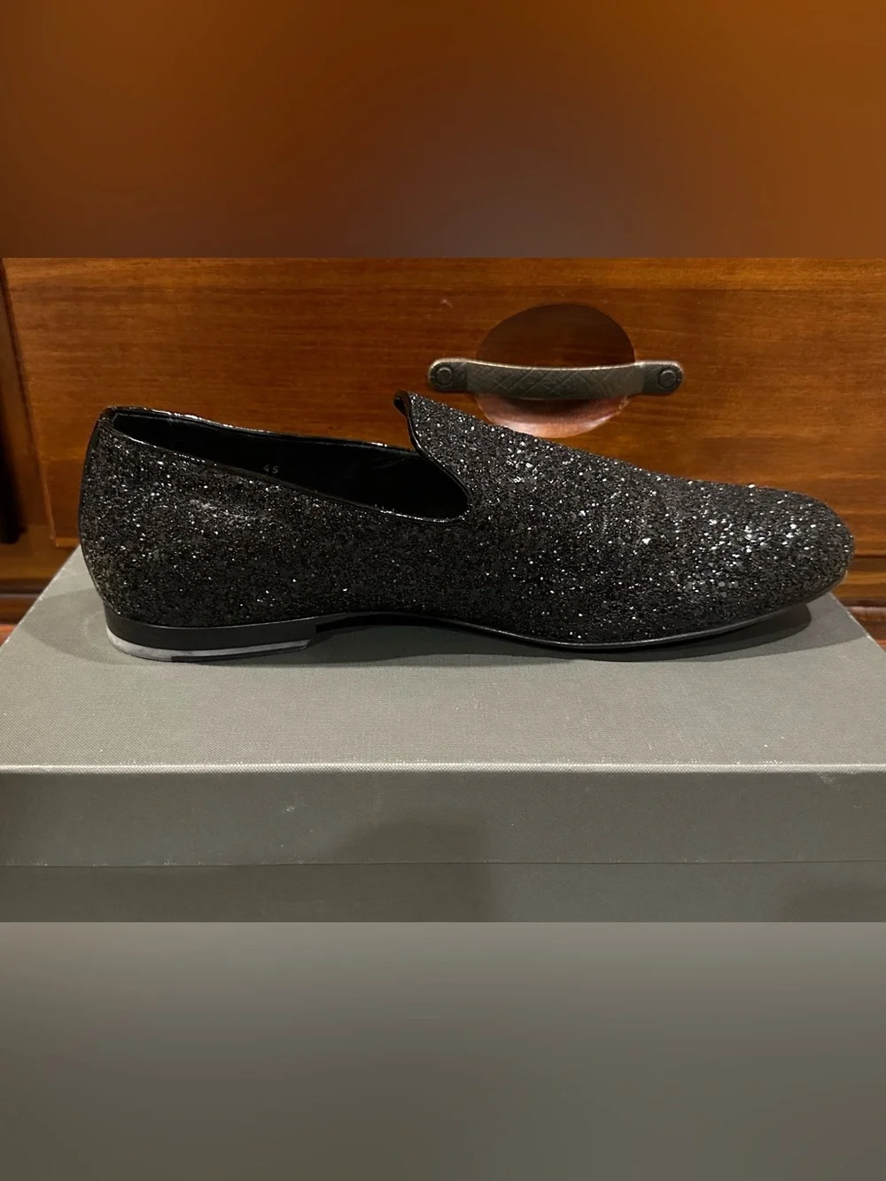 Jimmy Choo Sloane Men’s Black Glitter Slip-On Loafers Size 12M